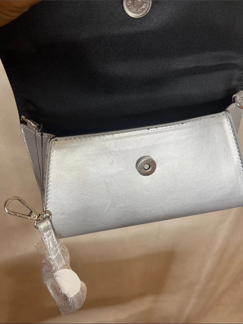 Forever 21 Metallic Silver Ring-Handle Wristlet Clutch NWT
